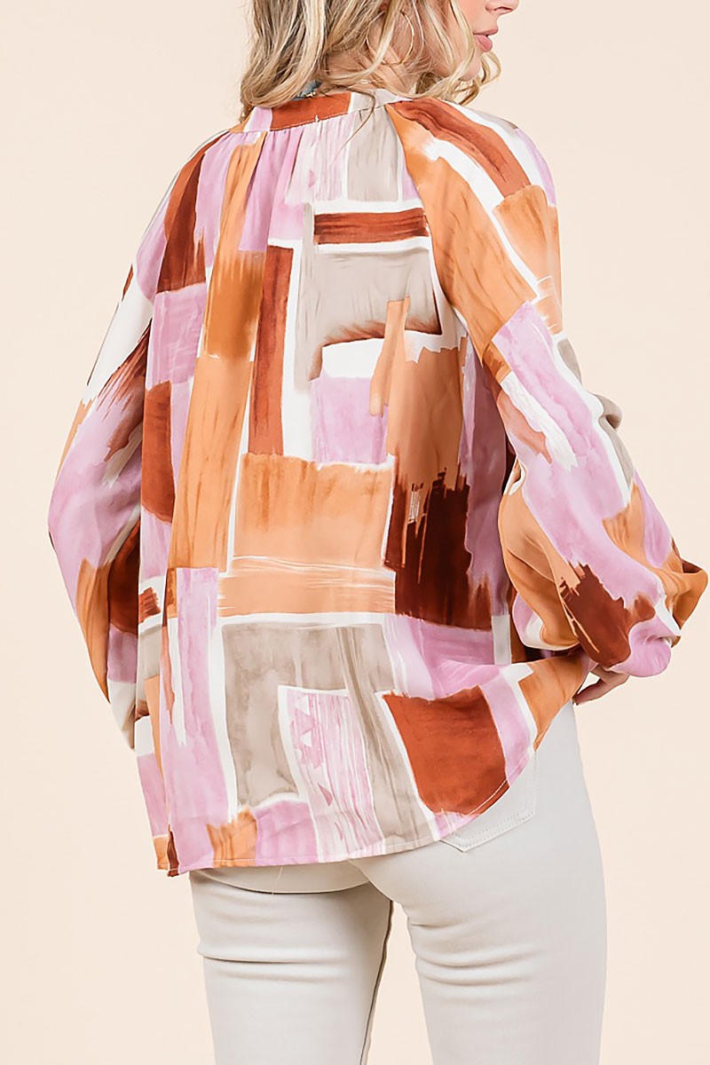 ABSTRACT PRINTED V-NECK TOP