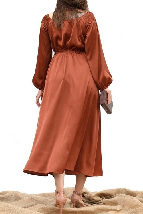 Smocked Shoulder Midi Dress