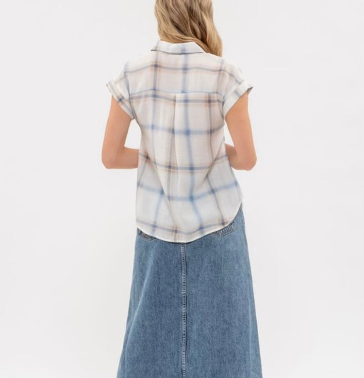 Plaid Print Soft Button Down Shirt