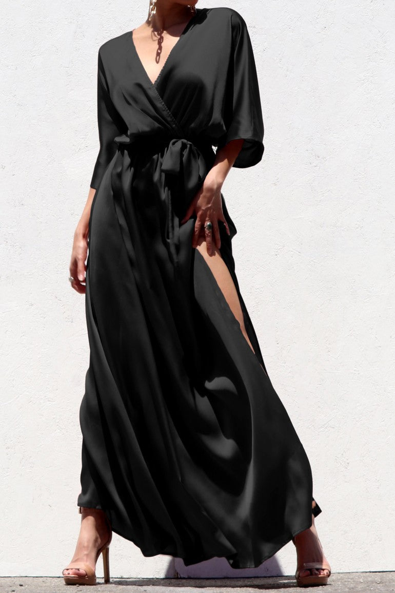 KIMONO SLEEVE SURPLICE NECK MAXI DRESS