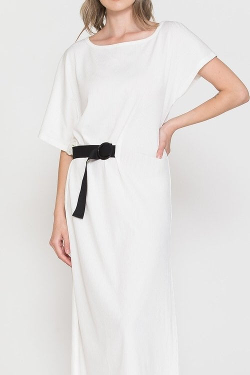 CIARA BELTED RIB MIDI DRESS