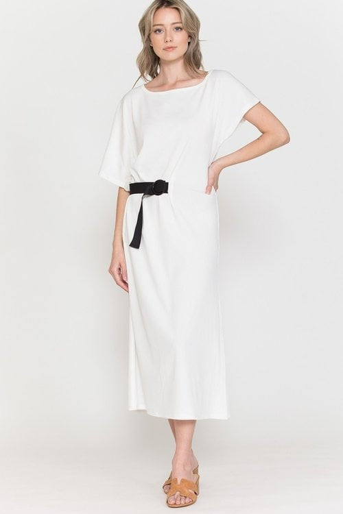 CIARA BELTED RIB MIDI DRESS