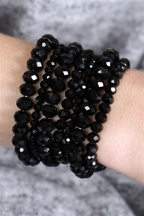 GLASS BEADS STRETCH BRACELET - BLK