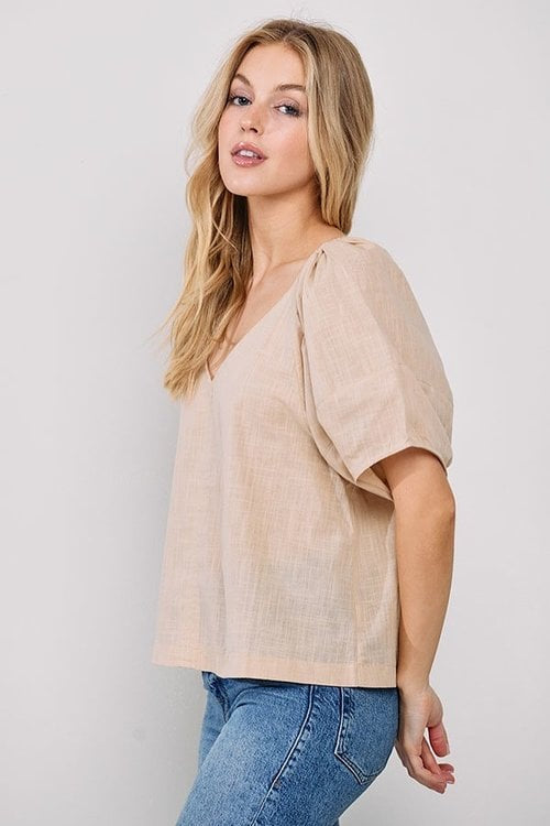 V Neck Puff SLV Top