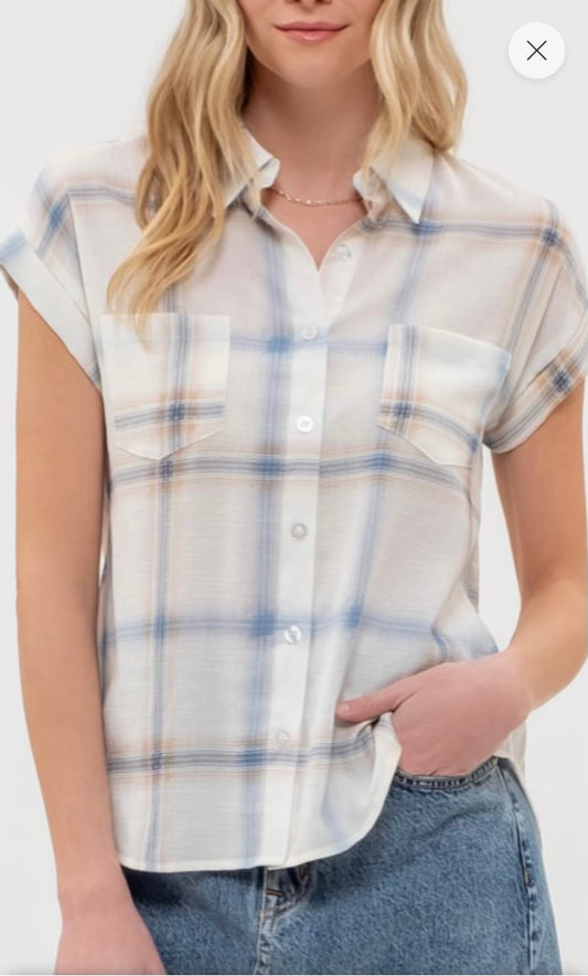 Plaid Print Soft Button Down Shirt