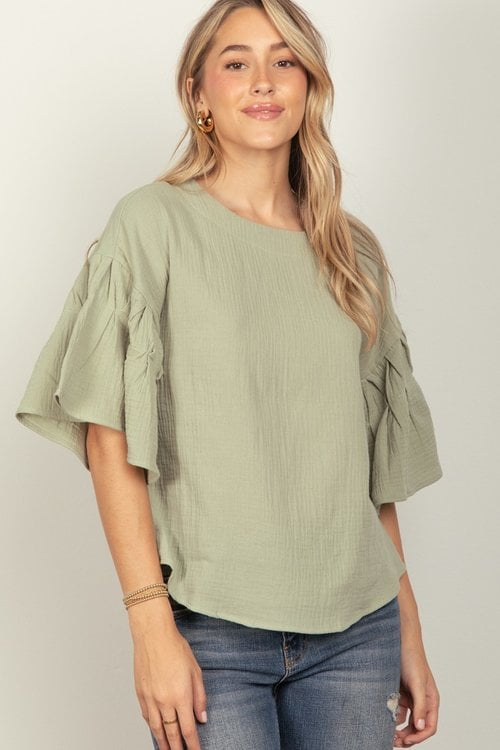 Cotton Gauze Casual Ruffled SLV Top