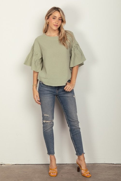 Cotton Gauze Casual Ruffled SLV Top