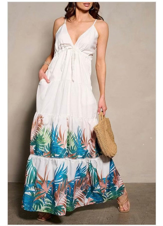 Longslv V-neck Floral Maxi Dress