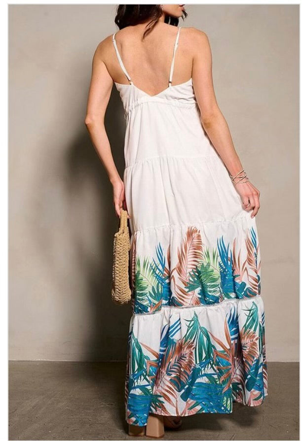 Longslv V-neck Floral Maxi Dress