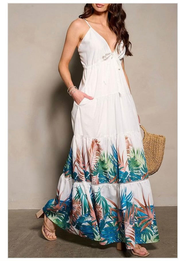 Longslv V-neck Floral Maxi Dress