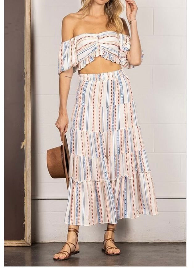 Ruffled striped Crop top / Maxi Skirt