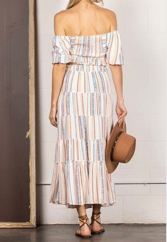 Ruffled striped Crop top / Maxi Skirt