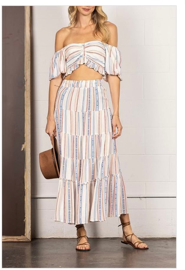 Ruffled striped Crop top / Maxi Skirt