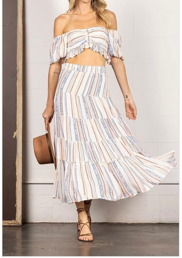 Ruffled striped Crop top / Maxi Skirt