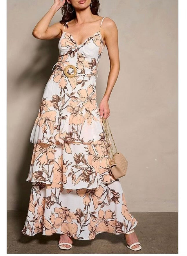 Slvless V-neck Floral Tiered Maxi Dress